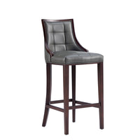 Manhattan Comfort Fifth Avenue 19" Traditional Faux Leather Upholstered Barstool - Pebble Grey-Traditional Barstool with Backseat Perfect for Bar and Kitchen Use