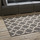 Modway Cerelia Moroccan Trellis Indoor/Outdoor Area Rug - 5 ft W x 8 ft L - Grey/Beige-Gripping Rubber Underside 