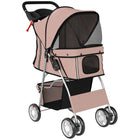 PawHut Foldable Pet Stroller with Removable Washable Pad and Storage Basket - Coffee-Strong steel frame and robust fabric folds compactly for easy transport 