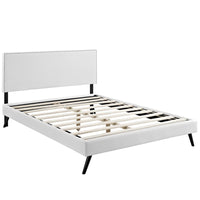 Modway Phoebe Vinyl Full Platform Bed with Round Splayed Legs - White-Fine Vinyl Upholstery