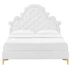 Modway Gwyneth Tufted Performance Velvet Twin Platform Bed with Gold Metal Legs - White-Bed Frame Weight Capacity: 800 lb
