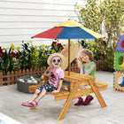 Outsunny - Table de pique-nique pour enfants 3-en-1 sable et eau avec parasol pliable - teck-Parapluie amovible pour la protection solaire  
