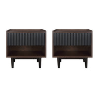 Manhattan Comfort Duane 20.23" Mid-Century Modern Nightstand 2-Piece Set - Dark Brown/Black-Mid-Century Modern Nightstand for Bedroom and Living Room Use. Set of 2