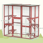 PawHut 71" L Outdoor Catio Cat Enclosure with Asphalt Roof and Jumping Platforms - Wine Red-Designed with 6 large platforms 