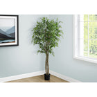 Monarch Specialties - Plante Artificielle - 79 po Heur - Arbre Ficus - Touche Réelle - Mis En Pot - Feuilles Vertes - Pot Noir-Il présente 1674 feuilles vertes réalistes au toucher naturel et un design à double tronc pour une authenticité accrue