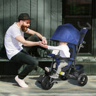 Qaba - Tricycle 6 en 1 pour tout-petits de 1 à 5 ans avec poignée parentale - bleu foncé-Poignée de poussée amovible permettant aux parents de contrôler facilement la direction 