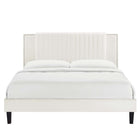 Modway - Zahra Lit plateforme Simple en velours haute performance avec capitonnage vertical et pieds effilés en bois noir - Blanc-Pieds en bois noir effilés