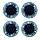 Bell+Howell - Disques lumineux décoratifs LED solaires d'extérieur en mosaïque - Bleu vif éclatant - Paquet de 4-Lot de 4 lampes disques led- lot de 4 disques solaires effet mosaïque avec 6 led lumineuses chacun pour jardins, allées, chemins, marches boîtier style pierre résistant à l’eau