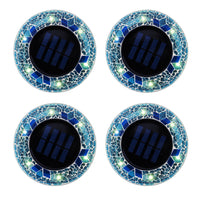 Bell+Howell - Disques lumineux décoratifs LED solaires d'extérieur en mosaïque - Bleu vif éclatant - Paquet de 4-Lot de 4 lampes disques led- lot de 4 disques solaires effet mosaïque avec 6 led lumineuses chacun pour jardins, allées, chemins, marches boîtier style pierre résistant à l’eau
