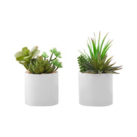 Monarch Specialties - Plante Artificielle - 7 po H - Succulent - En Pot - Ensemble De 2 - Plantes Vertes - Pots Céramiques Blancs-Ajoutez un peu de verdure à votre espace avec cet ensemble de 2 plantes succulentes artificielles qui mesurent jusqu'à 7 pouces de haut
