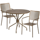 35.25'' Round Gold Indoor-Outdoor Steel Patio Table Set with 2 Square Back Chairs [CO-35RD-02CHR2-GD-GG]-Set Includes Table and 2 Chairs