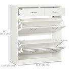 HOMCOM Entryway Shoe Cabinet with 2 Flip Drawers for 12 Pairs - White-The inside shelves are 2-level adjustable or removable to satisfy shoes of different heights