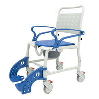 Mobile Patient Lift Sidekick Wheeled Shower Chair With 24" Quick-Release Rear Wheels - White/Blue-Sidekick shower commode chair with 24" tool-free quick-release rear wheels for self-propelling mobility