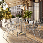 Chaise de restaurant empilable commerciale pour intérieure/extérieure en aluminium avec dossier à trois lattes et appuis-bras-Dossier courbé à trois lattes