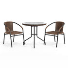 Table ronde en verre/métal 28 po, bordure en rotin brun foncé et 2 chaises empilables en rotin brun foncé (TLH-087RD-037BN2-GG)-6