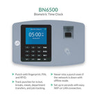 uAttend BN6500N Cloud-Connected Fingerprint WiFi/LAN Time Clock System - Black/Grey-Eliminate buddy punching when employees clock in or out with a fingerprint scan using advanced biometric time clock technology.
