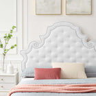 Modway Gwyneth Tufted Performance Velvet Queen Platform Bed with Gold Metal Legs - White-Wood Slat Support System