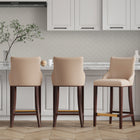 Manhattan Comfort Shubert 22.64" Modern Leatherette Upholstered Barstool - Tan - 3 Pack-Frame Made of Solid Beech Wood with Rich Dark Finish - Features a Gold Metal Foot Plate