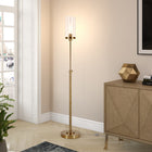 Hudson&Canal - Lampadaire Frieda 66" de haut avec abat-jour en verre - Laiton/Transparent-Comprend un cordon de 8 pieds avec interrupteur à bascule