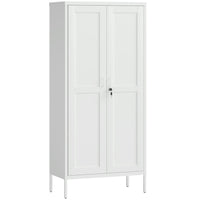 HOMCOM - Armoire de rangement en métal 69 po avec serrure - blanc-Trois étagères réglables avec 60 options de hauteur, offrant un rangement personnalisable pour tout type d’objet 
