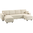HOMCOM U-Shaped Sofa Couch with Double Chaises - Beige-Pocket springs and thick original foam ensure balanced softness and long-lasting support  
