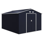 Outsunny Metal Garden Tool Storage Shed with Double Doors and Foundation Kit - 9' x 11' - Dark Grey-Large inner space for storing tools bicycle, garden tools, lawn care equipment and more 