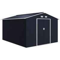 Outsunny Metal Garden Tool Storage Shed with Double Doors and Foundation Kit - 9' x 11' - Dark Grey-Large inner space for storing tools bicycle, garden tools, lawn care equipment and more 