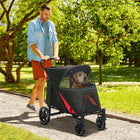 PawHut One-Click Foldable Pet Stroller with Shock Absorber - Black-2 safety leashes inside to keep your pet securely strapped in 