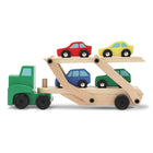 Melissa & Doug Car Carrier Truck & Cars Wooden Toy Set -Wooden playset with a truck that picks up and delivers four colourful cars