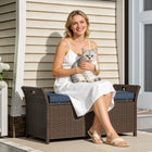 Outsunny 2-In-1 Patio Wicker Storage Bench with Handles and Cushion - Navy Blue-Armrests with handles, portable and easy to move