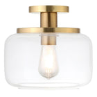 Hudson&Canal - Plafonnier semi-encastré Tatum de 28 cm de large avec abat-jour en verre - Laiton brossé/transparent-Associé à un abat-jour en verre globe blanc en forme de tambour