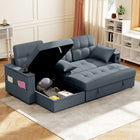 HOMCOM Pull Out Sleeper Sofa Bed with USB Ports and Chaise Storage - Dark Grey-Built-in USB-A and USB-C ports, charge devices while relaxing