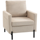 HOMCOM - Fauteuil d’appoint moderne avec pieds en métal - poches latérales - coussin épais pour chambre - beige-Le tissu respirant aspect lin résiste aux plis et à la déformation 
