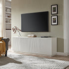 Hudson&Canal Hanson TV Stand for TV's up to 75" - White-Constructed of sturdy MDF and PVC materials in a handcrafted white finish