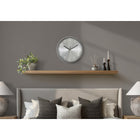 Monarch Specialties 9111 12" Round Wall Clock - Silver Face/Silver Frame-This decorative timepiece boasts a clear glass surface and a durable plastic frame, offering both style and practicality for any indoor space