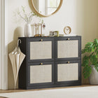 HOMCOM Narrow Shoe Cabinet with 4 Flip Drawers for Entryway Hallway - Black-Two-level adjustable shelves customize storage space