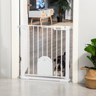 PawHut 30"-41" Extra Wide Pet Gate Barrier with Small Door - 30"H - White-Comes with the bottom locking block, it enhances the stability