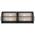 Hudson&Canal Thornwell TV Stand for TV's up to 78" with Glass Doors - Black Grain/Alder White-Clean with a soft, dry cloth and no harsh chemicals or abrasive cleaning materials