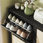 HOMCOM Narrow Shoe Cabinet with 4 Flip Drawers for Entryway Hallway - Black-Melamine-faced particleboard for easy cleaning