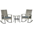 Outsunny - ensemble de 3 pièces fauteuils à bascule en rotin pour patio - gris-Ensemble composé de 2 chaises berçantes et 1 table d’appoint bistro, parfait pour votre terrasse ou balcon extérieur 
