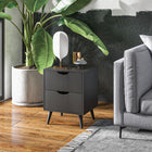 HOMCOM - Table de nuit moderne avec 2 tiroirs et pieds en bois - noir-Couleur : Noir 