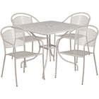 Table de jardin carrée de 35,5 po en acier gris clair et 4 chaises au dossier rond, intérieur/extérieur [CO-35SQ-03CHR4-SIL-GG]-L’ensemble comprend une table et 4 chaises