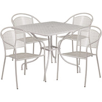 Table de jardin carrée de 35,5 po en acier gris clair et 4 chaises au dossier rond, intérieur/extérieur [CO-35SQ-03CHR4-SIL-GG]-L’ensemble comprend une table et 4 chaises