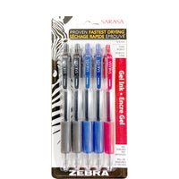 Zebra Sarasa Gel Pens - 0.5mm - Assorted - 5 Pack  -Soft latex-free rubber grip
