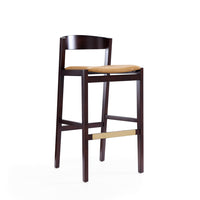 Manhattan Comfort - Klismos tabouret de bar 20" style milieu du siècle moderne, revêtement en similicuir, camel et noyer foncé-Tabouret de bar moderne du milieu du siècle avec dossier parfait pour une utilisation au bar et dans la cuisine