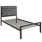 Modway Mia Fabric Twin Bed - Brown Grey-Platform bed frame with headboard