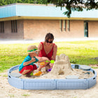 Outsunny Kids Sandbox with Cover, Seat, Sandbox Outdoor, Backyard - Light blue-Made of robust HDPE, it will not crack and fade after long-term use 