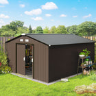 Outsunny - Abri de jardin 11' x 13' avec kit de fondation en acier, marron-Construit en acier galvanisé avec une finition peinte pour le protéger des intempéries 