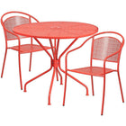 Table de jardin ronde de 35,25 po en acier corail et 2 chaises au dossier rond, intérieur/extérieur [CO-35RD-03CHR2-RED-GG]-Ensemble comprenant 1 table et 2 chaises