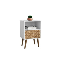 Manhattan Comfort Liberty 1.0 Nightstand, White and 3D Brown (203AMC67)-Modern Nightstand for Bedroom or Living Room use.